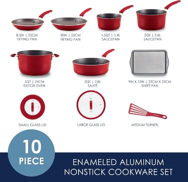 Набір кухонного посуду Rachael Ray Cook + Create, 10 предметів, антипригарне покриття, Agave (червоний)