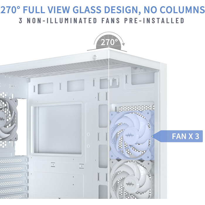 Корпус для ПК MUSETEX K2 ATX Mid-Tower з подвійним склом, білий, 3 вентилятори, USB Type-C