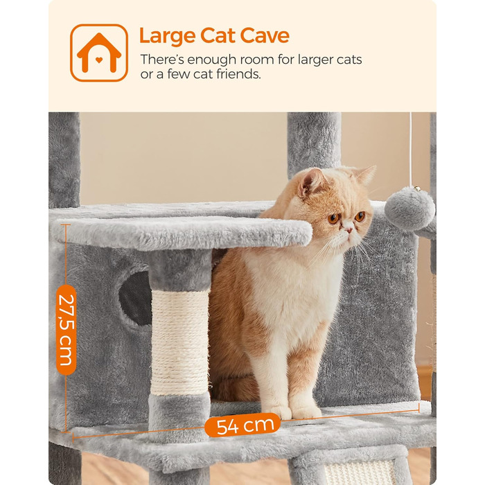 Драбина для котів Feandrea, XXL, 169 см, світло-сіра, PCT019W01