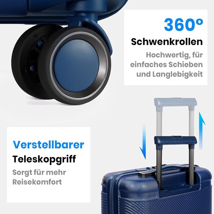 Набір валіз Tavoxda 3 шт. з TSA-замком, з регульованою ручкою, великі валізи, набір для подорожей для жінок та чоловіків (1 шт, темно-синій)