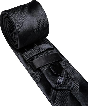 Чоловічий шовковий краватка-набір Barry.Wang з кишеньковою хустинкою та затискачем для запонок, в клітку, для урочистих подій та весілля, чорно-сріблястий