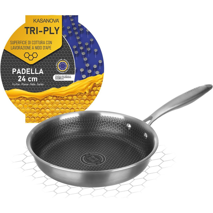 Сковорода KASANOVA Tri-ply з антипригарним покриттям Honeycomb, 24 см - для всіх типів плит та духовки