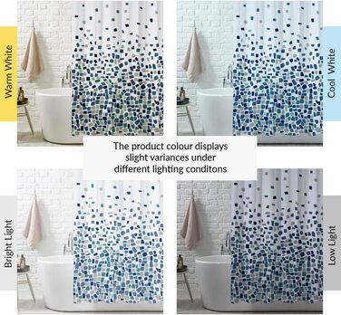 Завіса для душу ANSIO, антигрибкова, 180x180 см, 100% поліестер, мозаїчний візерунок, блакитний, 1 шт.