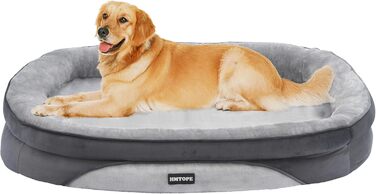 Ортопедичне ліжко для собак, ліжко-софа для собак з валиком, неслизьке дно, знімне та миюче, середні та великі породи, 106 x 79 x 17 см, світло-сірий колір