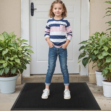 Килимок для дому та вулиці DEXI, 90x150 см, чорний. Антиковзкий, вологостійкий, довговічний. Килимок для порогу, зовнішній дверний килимок