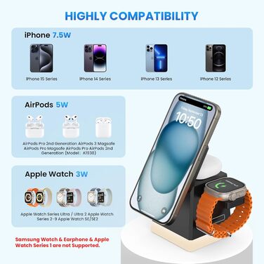 Бездротовий зарядний пристрій JoyGeek: для iPhone, Apple Watch, AirPods (чорний)