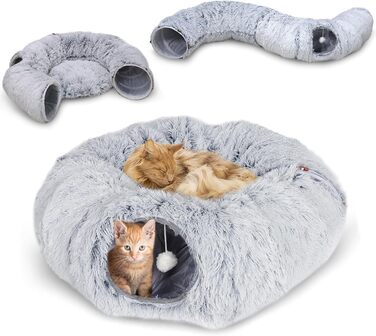 Туннель для котів Caliyo з місцем для сну, інтерактивна іграшка для котів, сірий (85×26 см)