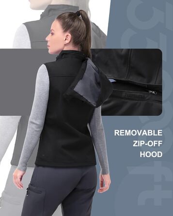 Жіночий софтшеллова жилетка 33000ft з капюшоном, флісовою підкладкою, водонепроникна та вітрозахисна спортивна жилетка з 5 кишенями для їзди на конях, бігу, походів, XXL, чорний