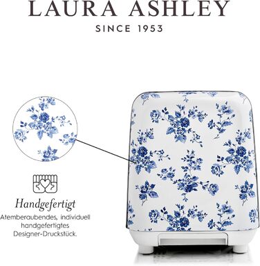 Тостер VQ Laura Ashley з 4-ма тостами, регулюванням нагріву, функцією розморожування та підігріву - модель Vintage з підставою для круасанів, нержавіюча сталь, колір 