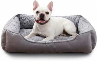 Диванчик для собак, миючий, м'який плюш, заспокійливе ліжко з антиковзною основою, прямокутний, килимок проти тривоги для цуценят (50 x 48 см, середній, сірий)