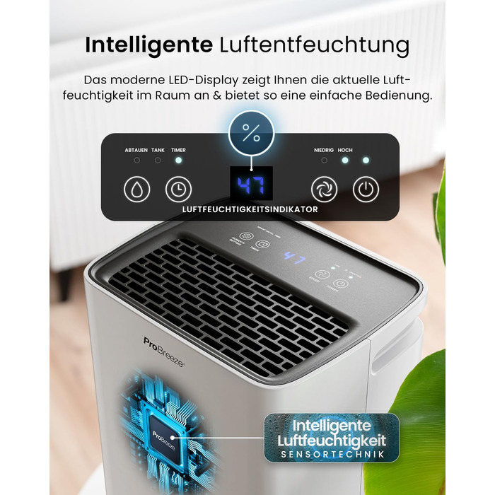 Електричний осушувач повітря ProBreeze 12L - Осушувач ProBreeze для дому, 20 м², з таймером та датчиком вологості