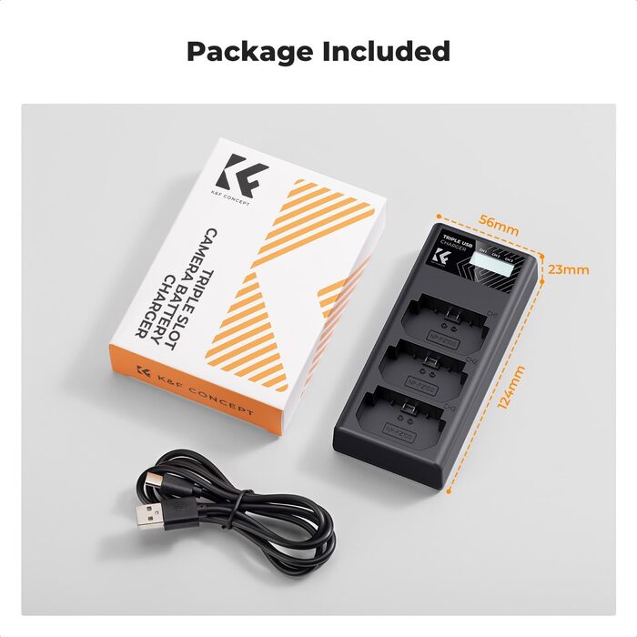 Зарядний пристрій K&F CONCEPT NP-FZ100 для камер Sony: A7iii, A7iv, A7Rv, A6700, A6600, A9, A1, FX3, FX30, ZV-E1 з LCD дисплеєм (3 слоти)