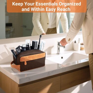 Чоловічий дорожній туалетний набір Elviros: водонепроникний, з PU-шкіри, велика місткість, для подорожей та ванної кімнати (Колір: Коричневий)