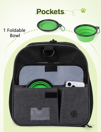 Транспортна переноска для котів Pecute, переноска-ліжко для тварин, складана переноска-сумка для котів та собак, переноска для собак з регульованим плечовим ременем, XL (45 x 35 x 32 см), темно-сірий + зелений (з подушкою)