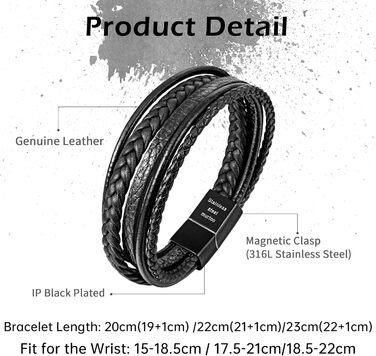 Чоловічий шкіряний браслет Speroto Premium з магнітним застібкою (чорний/коричневий, 23 см)