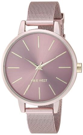 Жіночий наручний годинник Nine West з плетеним ремінцем (сітка), рожевий