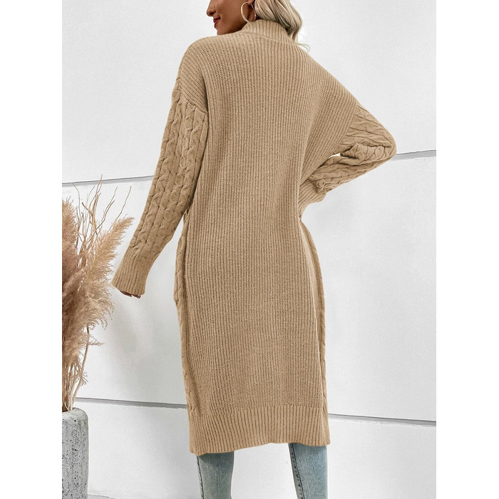 Жіночий в'язаний кардиган Saodimallsu великої в'язки, оверсайз, відкритий спереду, з кишенями, хакі, XL