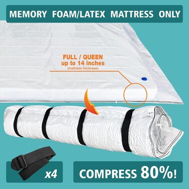 Queen/Full Mattress Vacuum Bags for Moving and Storage, Memory Foam Latex Mattress Storage Bags, Full Queen Size for Mattresses up to 14 inches