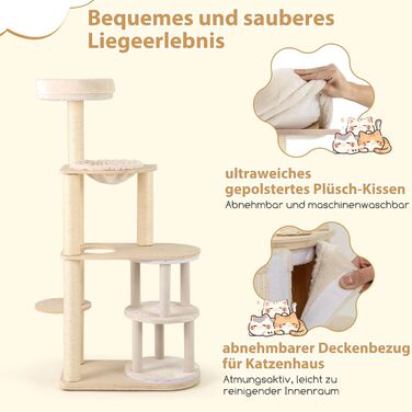 Дерев'яний кігтечка для котів Costway 151 см з будиночком, гамаком та сизалевими стовпчиками, активний комплекс для котів