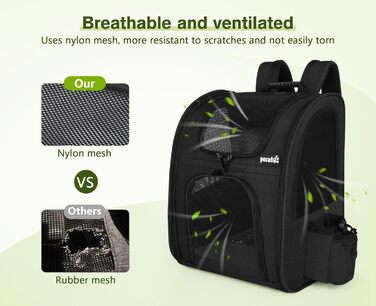 Pecute Pet Carrier Backpack with Mesh Window - Portable & Foldable Cat & Dog Carrier Bag - Breathable, Lightweight, Waterproof Oxford Cloth - Large Capacity, Non-Slip, Black, Classic Mesh (L)