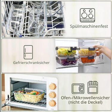 Набір контейнерів для зберігання продуктів MCIRCO 8 шт. 860 мл, скляні, з кришкою, для холодильника, морозильника, посудомийної машини, сірий