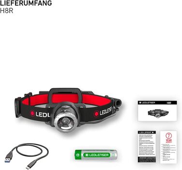 Налобний ліхтар Ledlenser H8R, 600 люмен, LED, акумуляторний, до 120 годин, червоне світло, у коробці