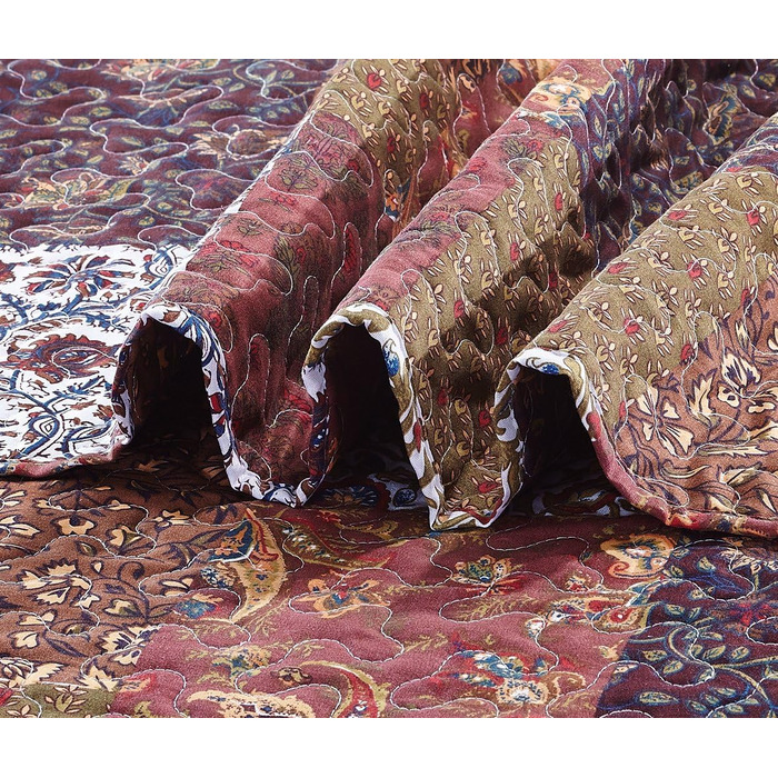 Комплект постільної білизни Red Riches 2-частинний – двоспальне ліжко з 1 наволочкою, осінній дизайн пэтчворк, легка стегане покривало, осінній стиль кантрі.