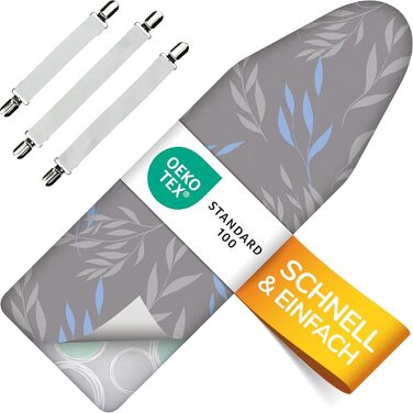 М'який турбо-чехол для прасувальної дошки 140x40, Made in Germany, ÖKOTEX бавовняне ущільнення, швидке прасування з терморефлексією, 5 розмірів, EasyFit+фіксатор, XXL площа 135-140x40-45см, блакитно-сірий