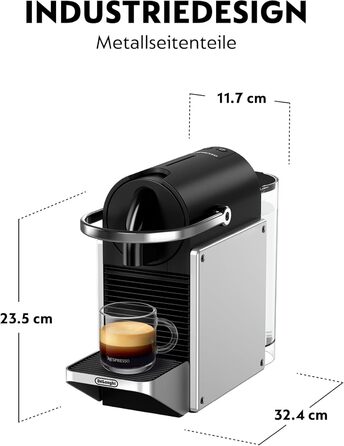 Кавова машина-капсульна Nespresso De'Longhi Pixie EN127.S, 19 бар, 1260 Вт, сріблясто-чорна, компактний дизайн, ECO-режим, дві програмовані кнопки