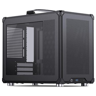 Корпус для ПК Jonsbo C6 MAX чорного кольору – компактний mATX з ручкою, сітчаста передня панель для вентиляції, підтримка відеокарти до 335 мм, кулера ЦП до 170 мм, 5 місць для вентиляторів