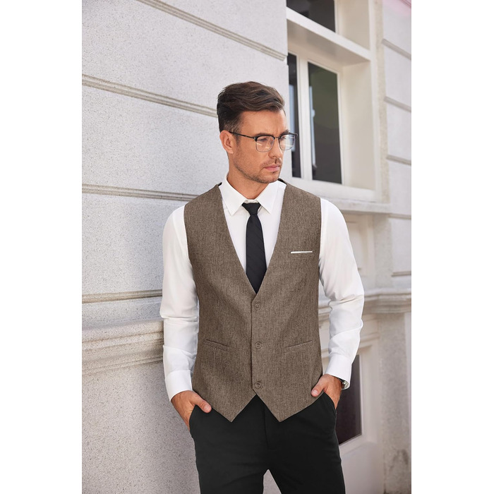 Костюмний жилет чоловічий COOFANDY з кишенями, V-подібний виріз, для вечірнього одягу, ділового стилю, коричневий, 3XL