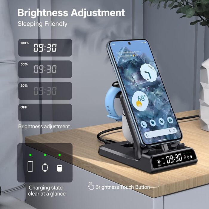 Зарядна станція 3-в-1 для Google Pixel Watch 3/2 та смартфонів Pixel, 25W USB-C, SwanScout 701G2 (Не для Pixel Watch 4/1)