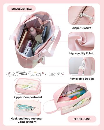 Рюкзак Tanou для дівчаток, шкільний набір: рюкзак, сумка через плече та пенал, casual рюкзак для школи, рожевий