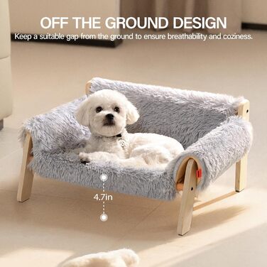 MEWOOFUN Elevated Cat Bed Sofa made of Wood, Sturdy Large Cat Sofa – Fashionable Cat Stool with Removable Mattress Cover, Holds up to 10 kg (56x45cm, Grey)