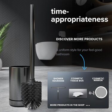 Набір для чищення унітазу Gunmetal matt з силіконовою щіткою | Без торпедо, знімною підставкою | З нержавіючої сталі, змінний насадок