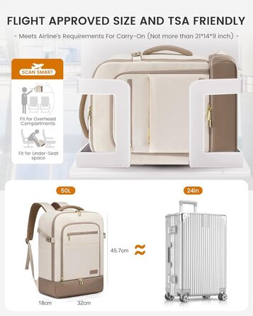 LOVEVOOK Рюкзак для ручної поклажі 40L з окремим відділенням для взуття, рюкзак-валіза для подорожей, жіночий, з відділенням для мокрого та сухого, 3 шт. (Бежевий, Хакі)