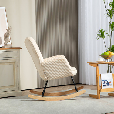 HOMCOM Rocking Chair, Rocking Armchair with Rope Design, Armrests, Chair with Wooden Skids, Recliner for Living Room, Bedroom, Beige | Aosom