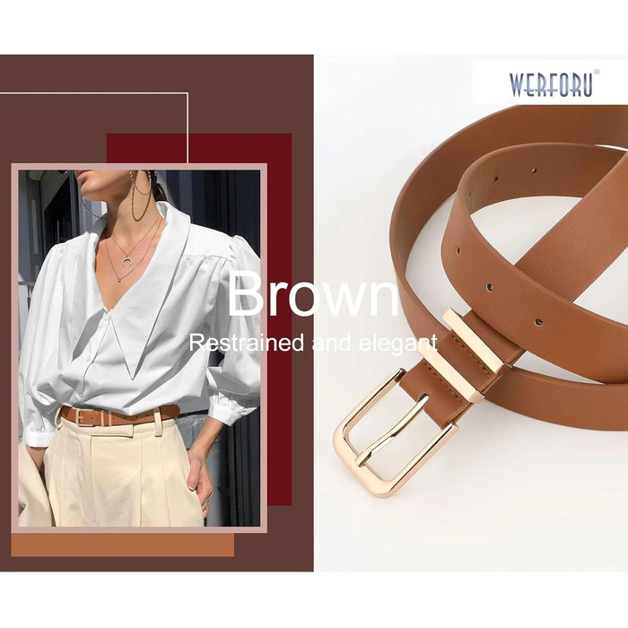 Жіночі шкіряні ремені WERFORU (3 шт.) - чорний, коричневий, бежевий. Підходять для талії 81-95 см