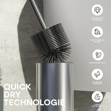 Торцева щітка для унітазу з нержавіючої сталі та силікону з дискретним тримачем. Антибактеріальна щітка для туалету з захистом від бризок (срібляста)