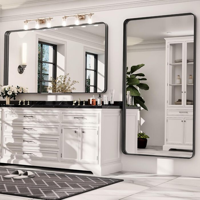 Дзеркало настінне Hasipu, 55x60 см, чорне, з глибоким рамочним дизайном для ванної кімнати, вітальні, коридору