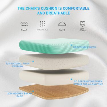 Офісний стілець з регульованими підлокітниками, ергономічний, з сітчастою спинкою, підтримкою попереку, регульованою висотою, м'яким сидінням, поворотний на 360°, (зелений)