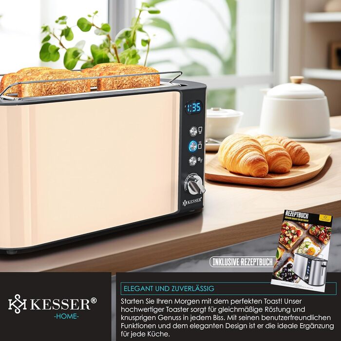 KESSER® Toaster with Roll Attachment, Automatic Long-Slot Toaster with 6 Browning Levels + Defrost & Reheat Function, Automatic Shut-Off, Lift Function, incl. Crumb Tray and Recipe Book, Anthracite Black / Anthracite