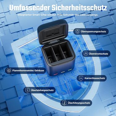 Зарядний пристрій для GoPro Hero 13 Black — 3-канальний зарядний пристрій з швидкою зарядкою, USB-C кабель. Сумісний з GoPro Hero 13 Black, оригінальний акумулятор (без акумулятора). Для Hero 13