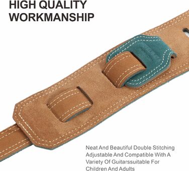 Гітарний ремінь Nefelibata: широка шкіряна стрічка з м'якою підкладкою та кишенею для кабелю, для акустичної, бас та електрогітари, для дітей, чоловіків та жінок. Зелений колір.