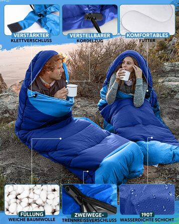 Спальний мішок 3-4 сезони, водонепроникний, ультралегкий, 220*75см (Блакитний) - для кемпінгу, подорожей, походів