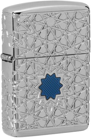 Zippo lighter with Arabic star pattern, high-gloss chrome finish, 49076, High-gloss chrome star, One Size