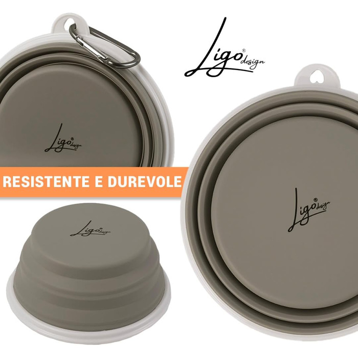 Ліга - EBBY 2 шт. миски для собак, туристичні миски, портативні миски для води та корму, складані миски з карабіном (M (650 мл), Сірий голуб)