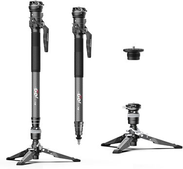 Монопод COMAN M1S з підставкою, 165 см, карбонове волокно, 360° поворотна голова, для камер Sony, Canon, Nikon, DSLR, максимальне навантаження 10 кг