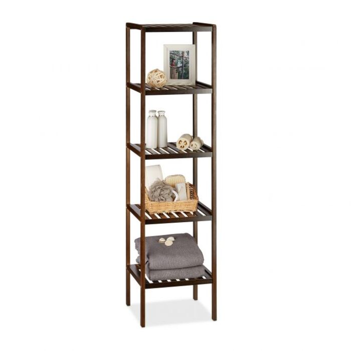 Relaxdays Bamboo Bathroom Shelf, Dark Brown