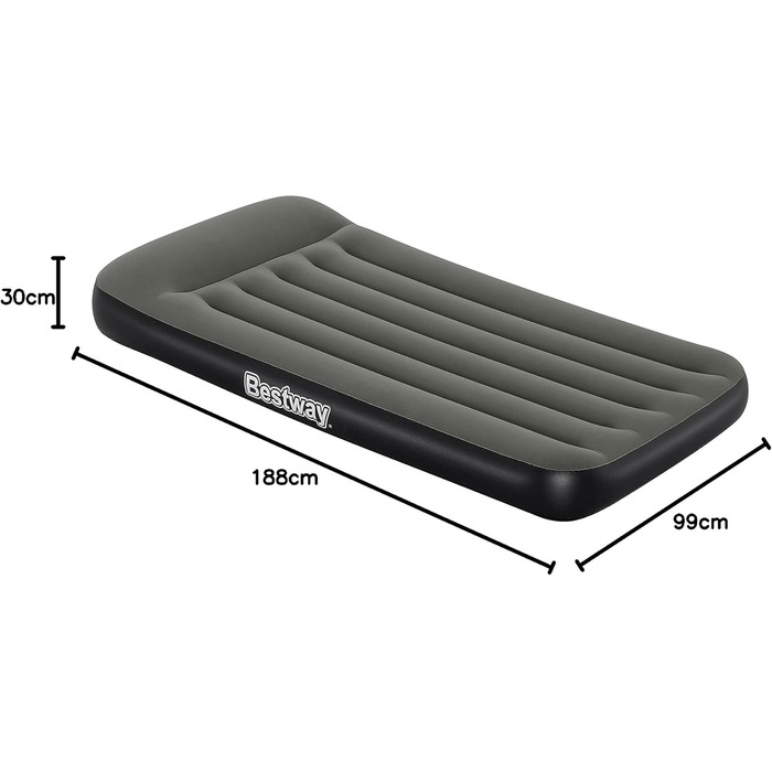 Надувний матрац Bestway TriTech XL з вбудованим насосом, сірий 191x97x30 см (1067929)